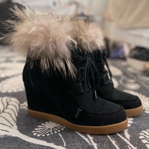 Wedge Sneaker with Fur